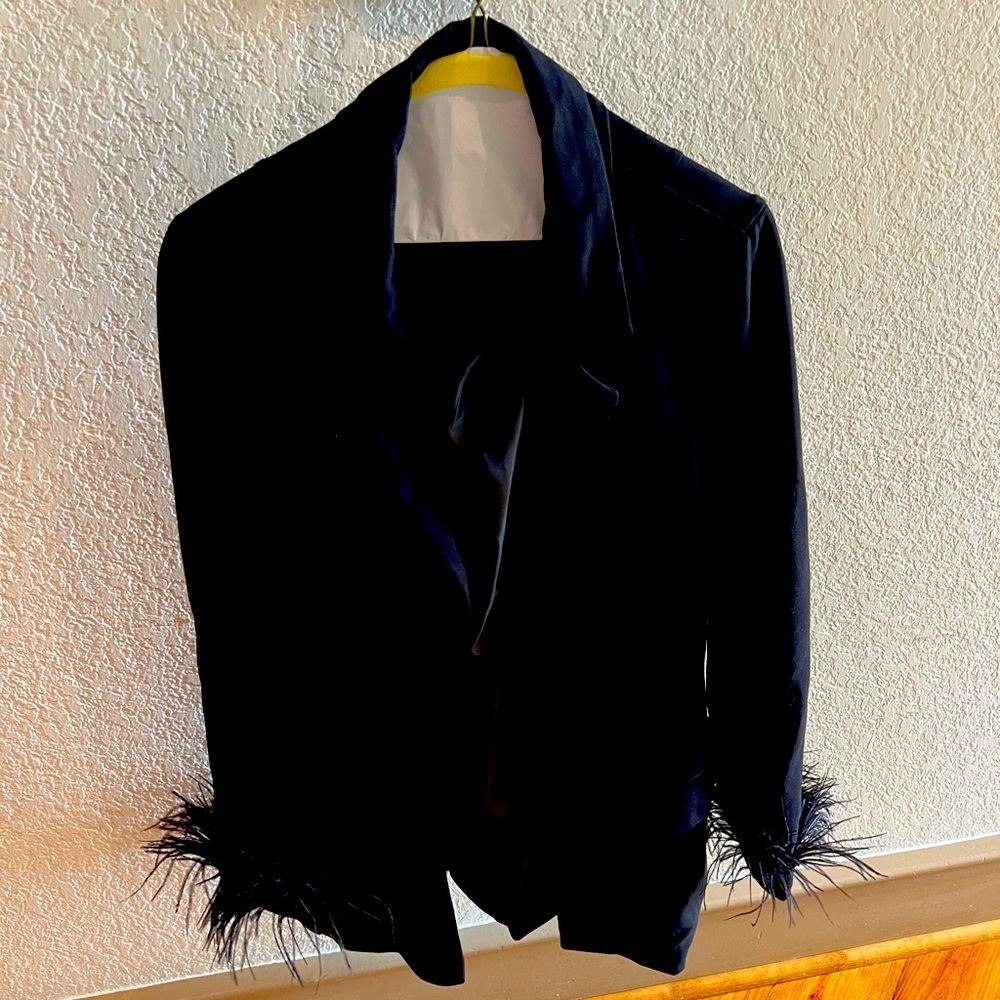 Beautiful black feather trimmed blazer
